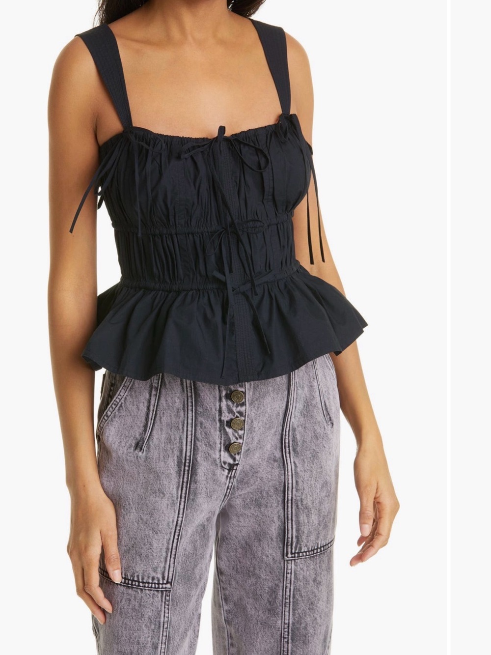 Women's Black Ruched Peplum Tank Top